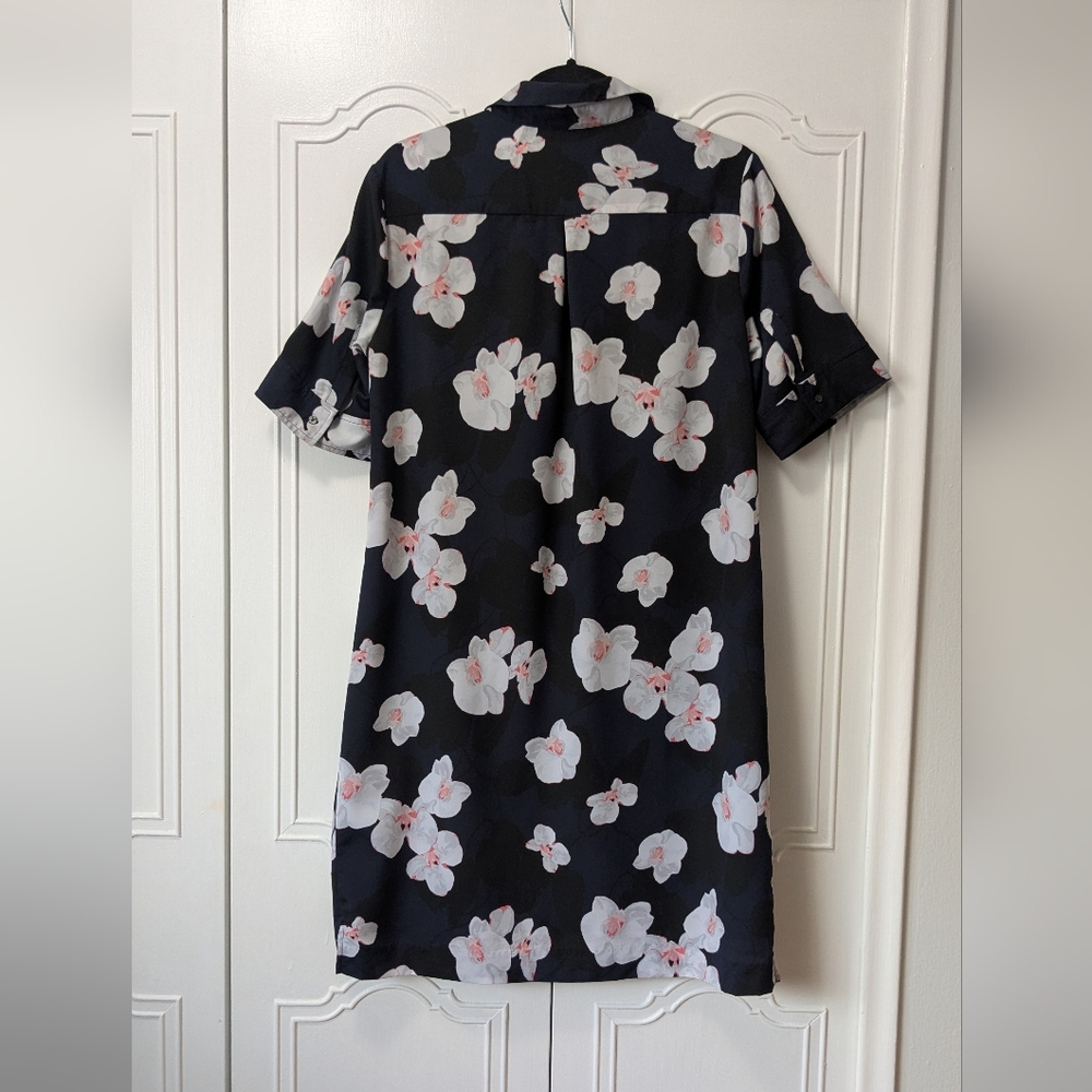 Banana Republic Blue Floral Polo Collar Midi Dress Size M - Picture 3 of 11